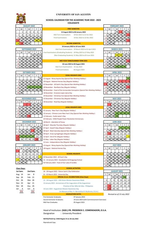 College of Education Academic Calendar for AY 2023 .